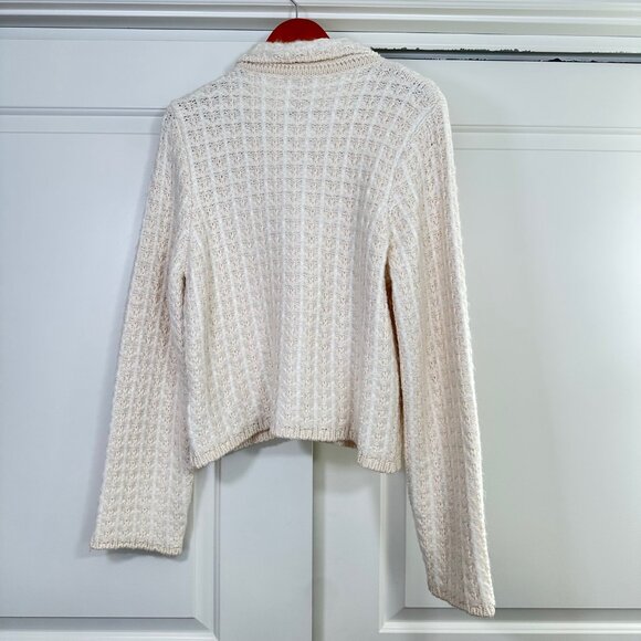 H&M Cream Texture-Knit Collar Gold & Pearl Button Cardigan Lady Jacket -NWOT - Picture 3 of 14